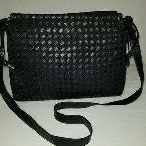 VTG Bottega Veneta Black Intrecciato Lambskin & Textured Nylon Drawstring Bag